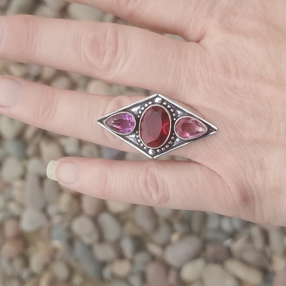 New Garnet and Bi-Color Tourmaline 925 Silver Ring. - Picture 9 of 15